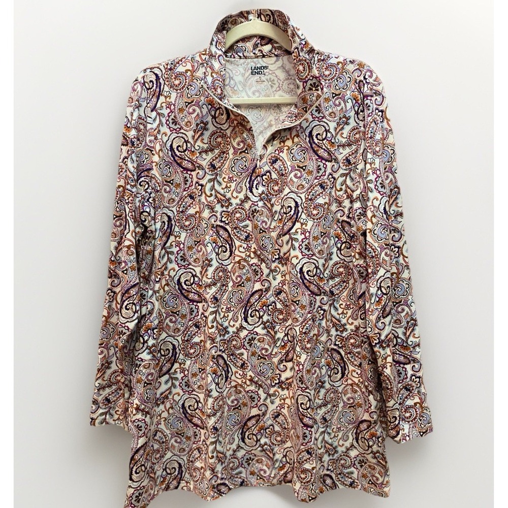 Lands End Dress Womens XL Paisley Nylon V-Neck Tennis Prep‎ Fairy Old Money
